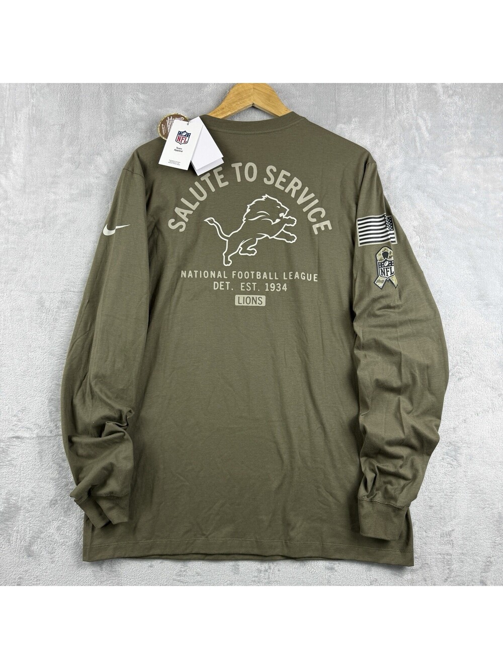 Nike Olive Detroit Lions 2025 Salute to Service Sideline LSleeve T-Shirt L NWT